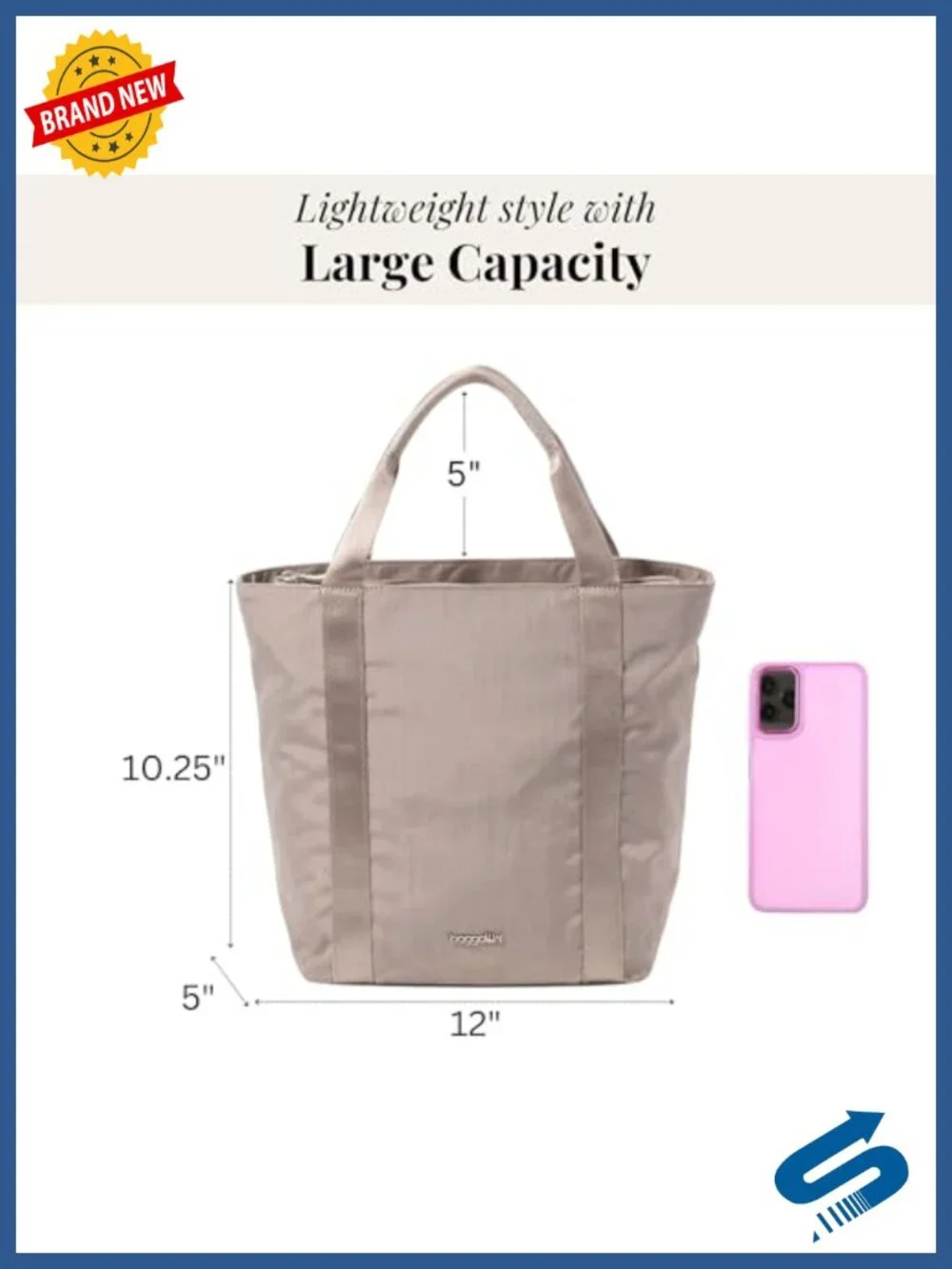 Baggallini Via Crossbody Tote - Lightweight Nylon Travel Purse with RFID